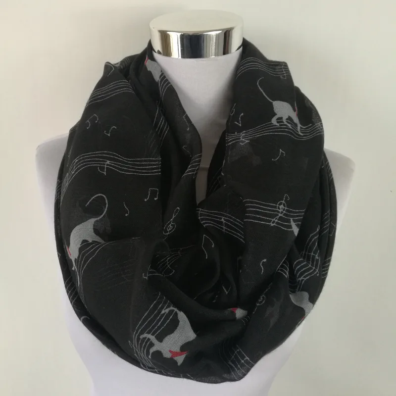 Ring scarf Black Темно-синий с принтом музыкальных нот, зимний шарф-хомут Для женщин музыка шали и шарфы bufandas mujer echarpes - Цвет: Ring scarf Black