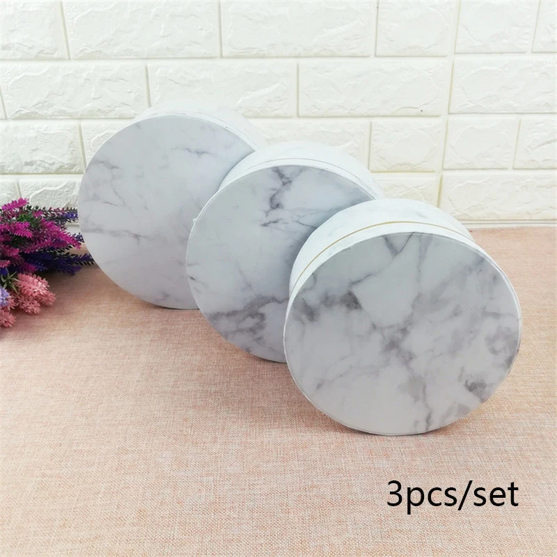 A White 3 Pcs Рождественский креативный Простой Мраморный Стиль Подарочная коробка флорист шляпа Коробки Подарочный пакет конфеты коробка упаковка Цветы Подарки вечерние принадлежности - Цвет: A White 3 Pcs