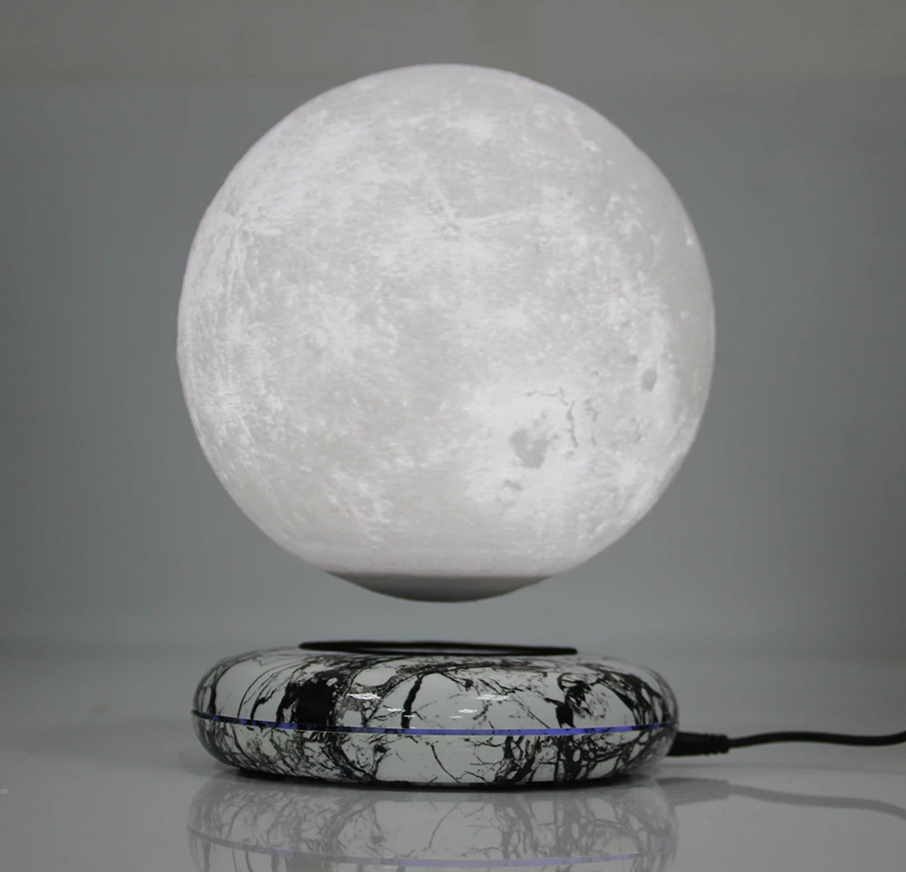 New invention gift Office Desk Decoration Magnetic Levitation 8 inch moon Globe Stone imitation base Floating Night Light | Дом и сад