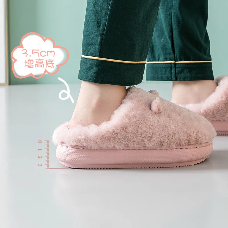 Winter Slippers Women Fluffy Cartoon Cut Non-Slip Soft House Women Home Slippers Winter Warm Fur Sandals Plush Half-Pack