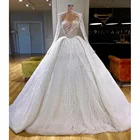 Арабский специальный дизайн декольте Свадебные платья сверкающие Аппликации из кружева с пайетками Свадебное платье с длинным рукавом Свадебные платья novia