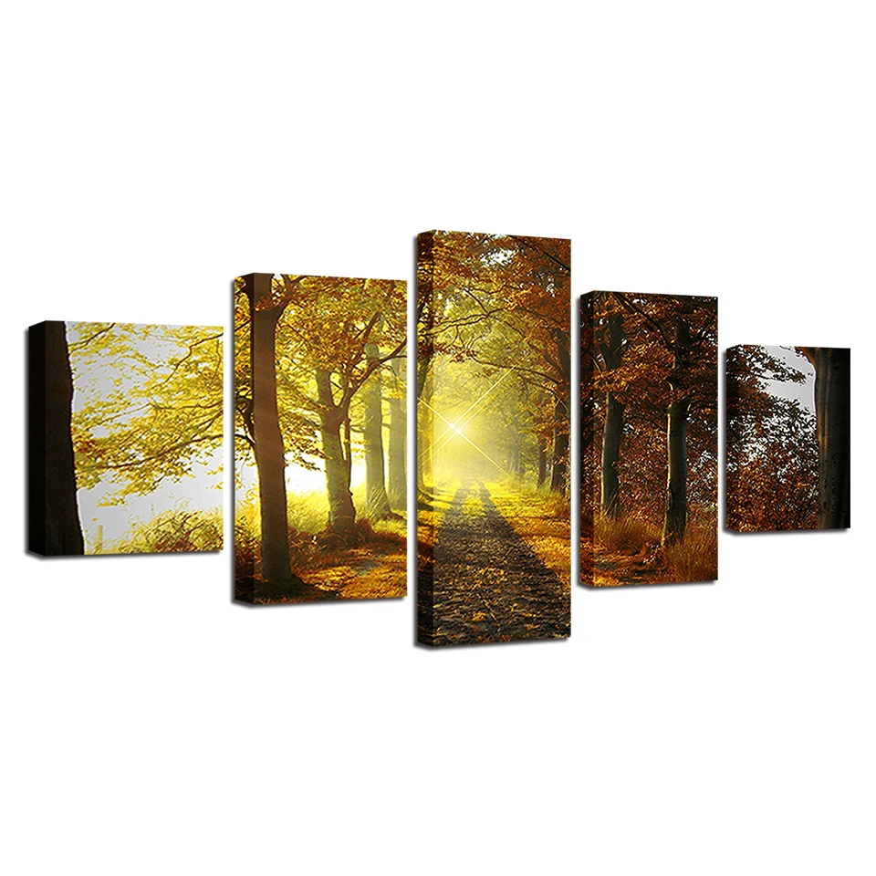 

Canvas Prints Painting Wall Art Home Decoration 5 Piece Forest Trail Sunshine Scenery Poster Pictures For Living Room Framework