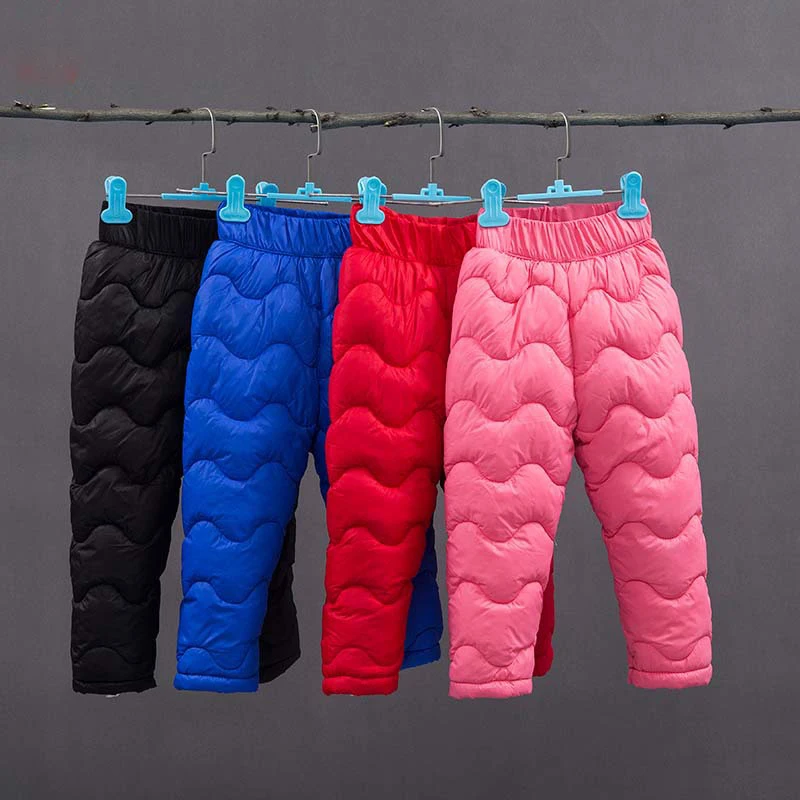 Зимние детские штаны пуховик для мальчиков одежда и девочек теплые обтягивающие