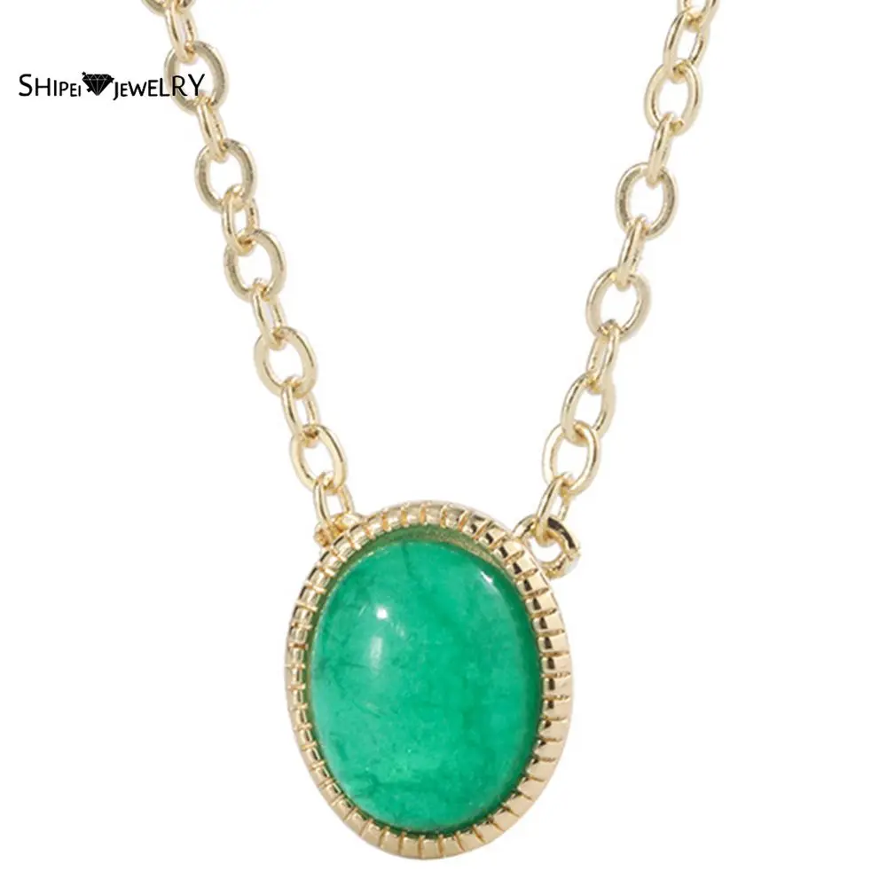 

Shipei 925 Sterling Silver Emerald Oval Cut Gemstone Wedding Engagement Fine Jewelry 18k Yellow Gold Vintage Pendant Necklace