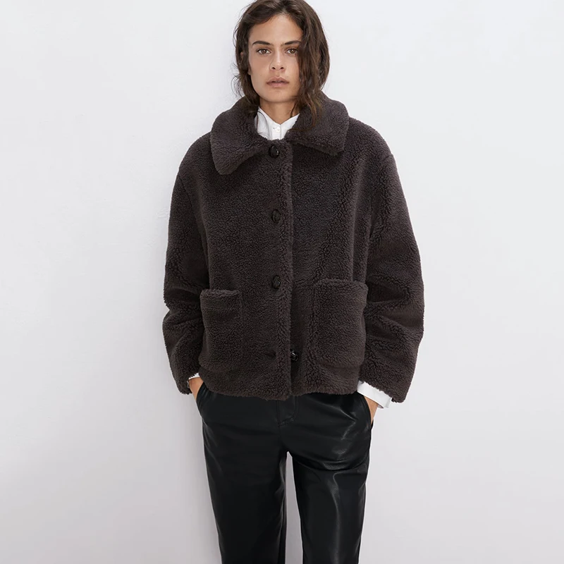 Новая модная теплая куртка ZA из искусственного меха ягненка женское