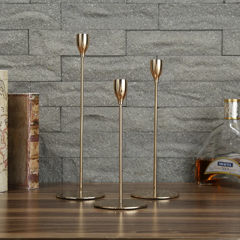 romantic nordic metal candlestick gold candle holders wedding decoration bar party home decor candlestick candlelight dinner free global shipping