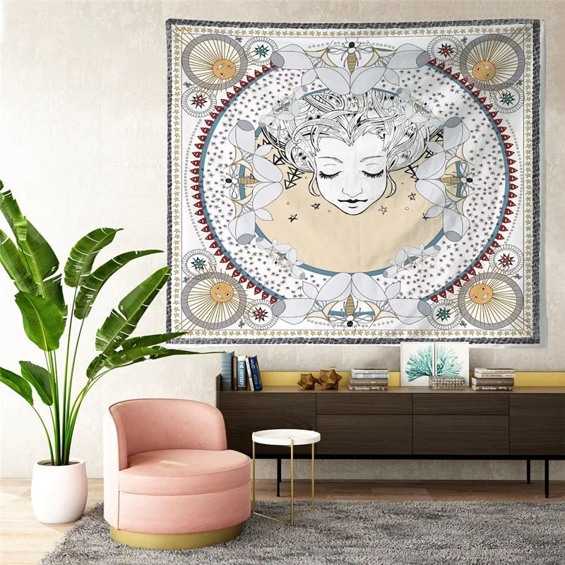 Sun and Moon Boho Caro напечатанный гобелен настенная драпировка в стиле хиппи винтажный
