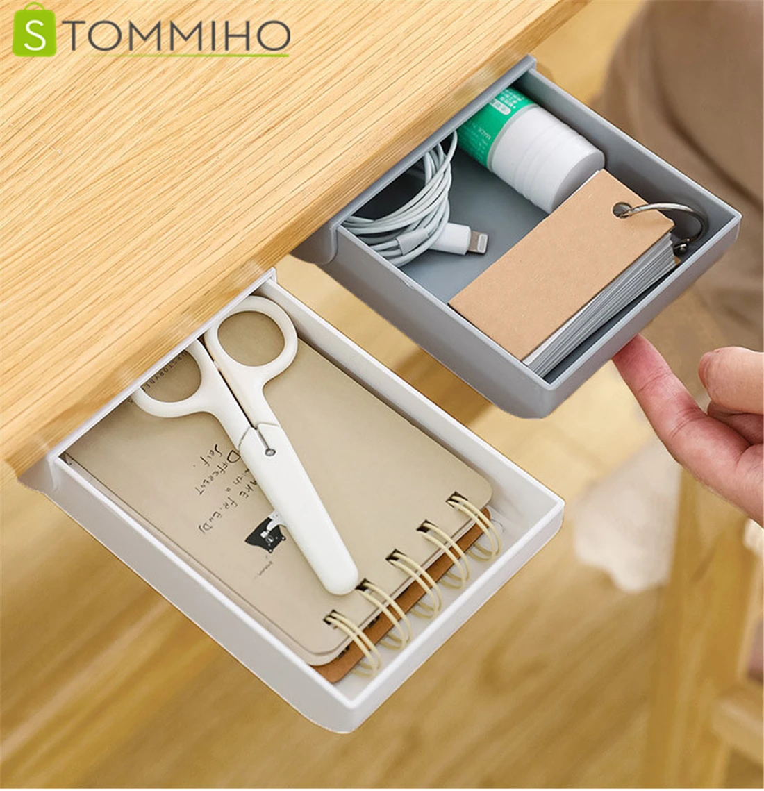 

Клейкий ящик-органайзер для хранения под столом, для офиса