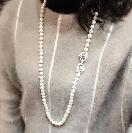 Новый хит продаж 8 9 мм 60 см белый натуральный пресноводный жемчуг ожерелье|bead