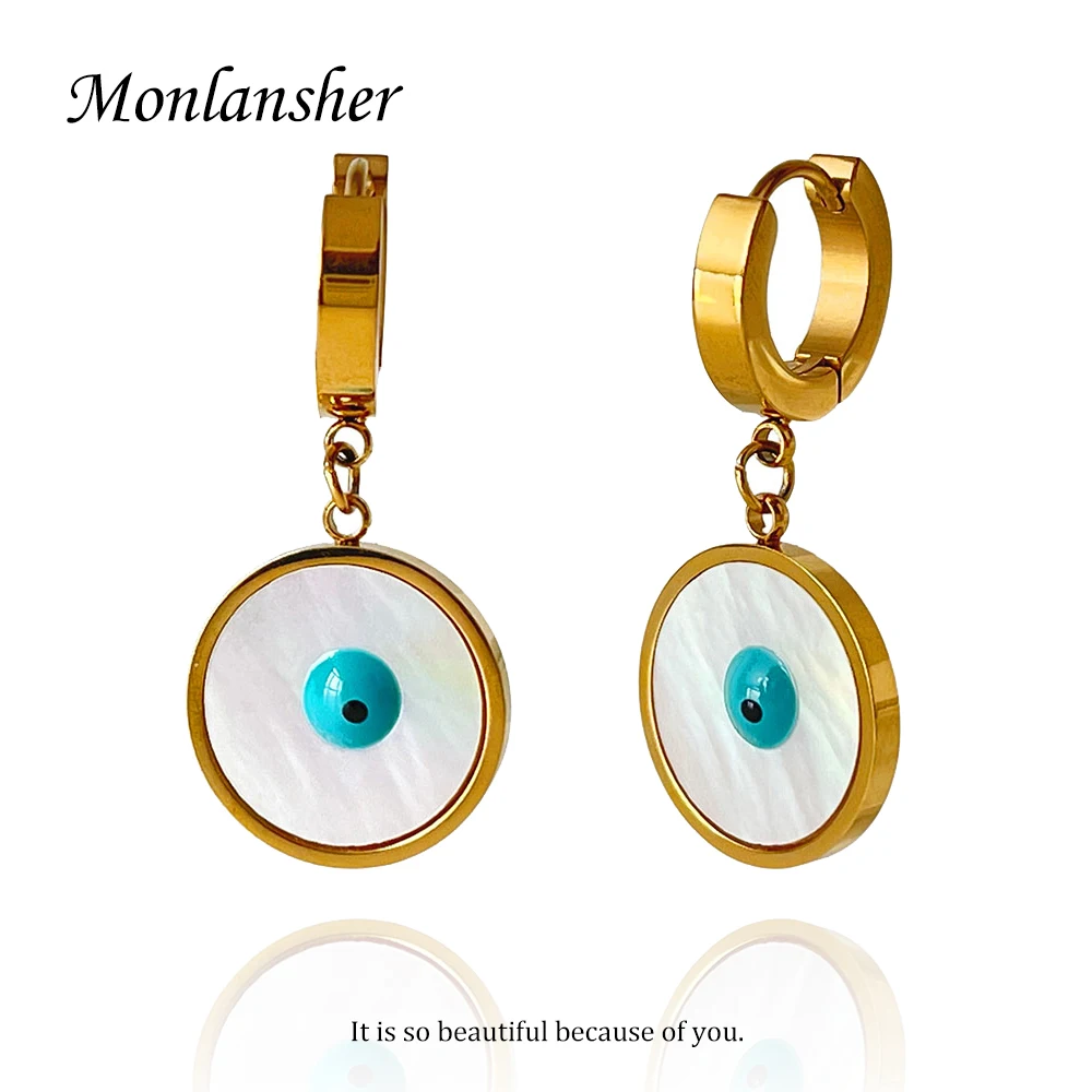 

Monlansher Cute Eye Round Shell Drop Earrings Gold Silver Color Titanium Steel Earrings Trendy Earrings Jewelry for Women Gift
