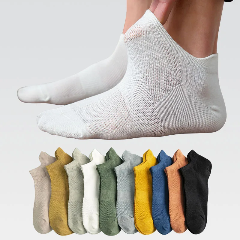 

5 Pairs Man Cotton Short Socks Fashion Breathable Mesh Men Comfortable Solid Color Casual Ankle Sock Pack Male Street Fashions