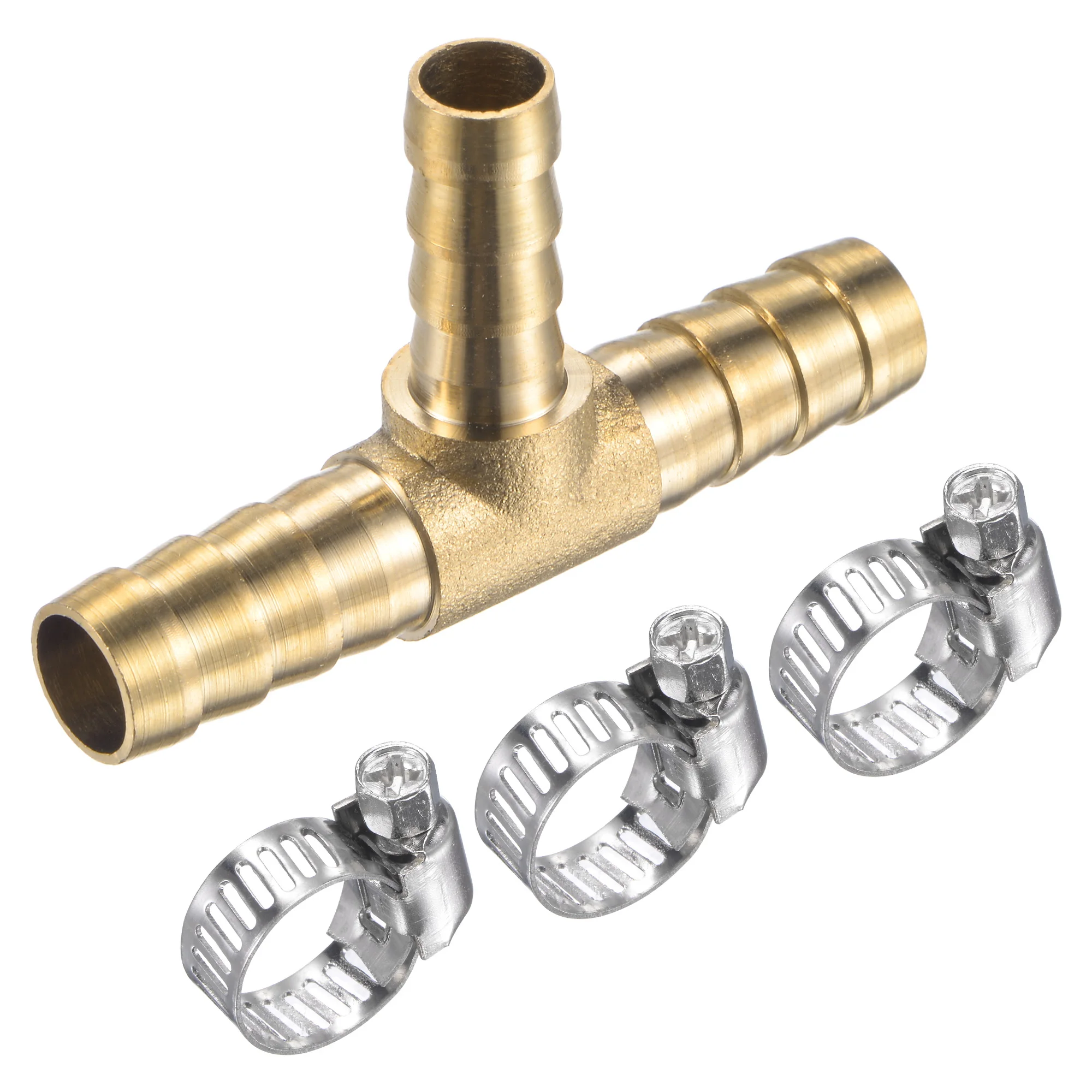 

Uxcell Brass Hose Barb Fitting 5/16" x 5/16" x 1/4" OD Tee Pipe Connector with Stainless Steel Hose Clamps 2 Sets