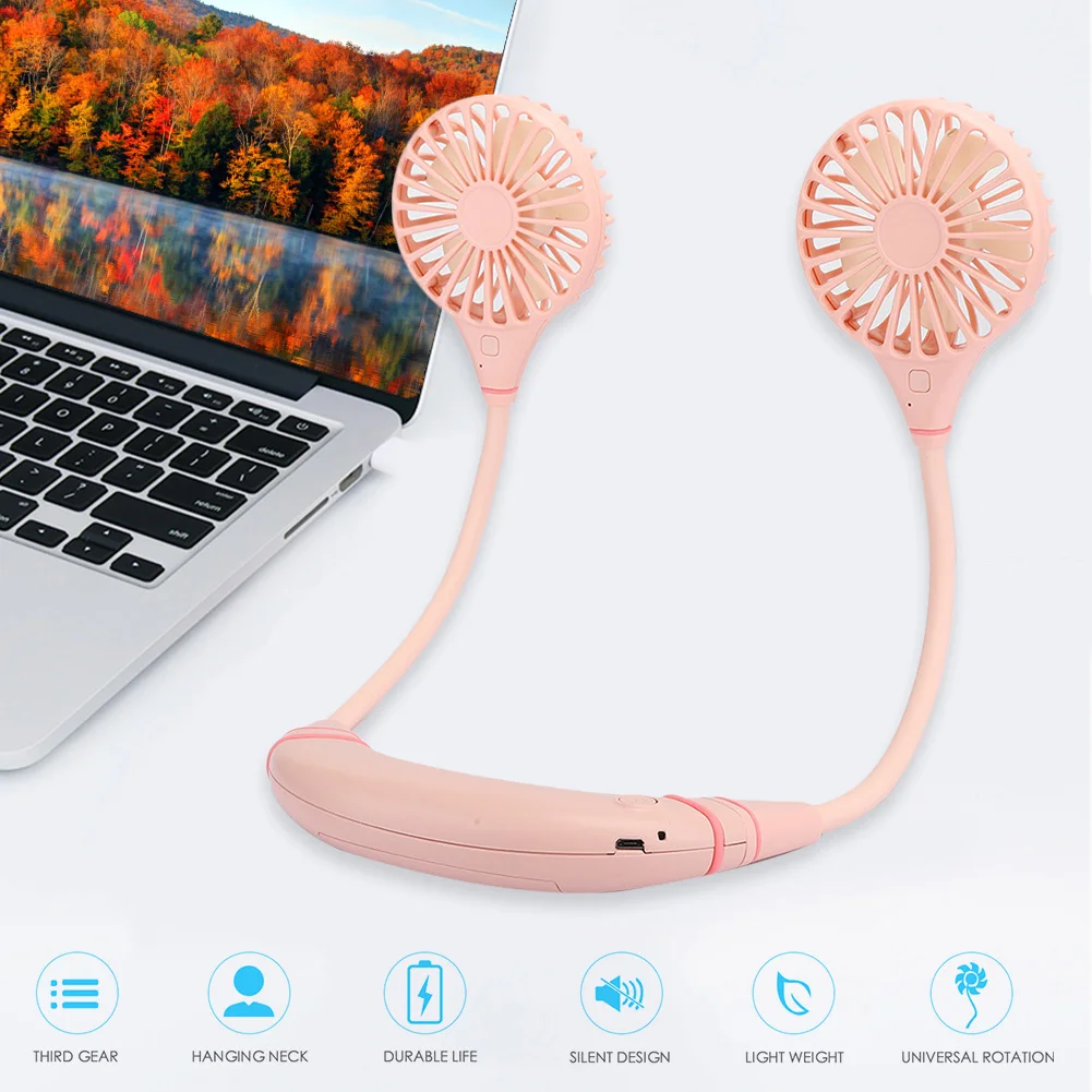 Портативный переносной шейный подвесной вентилятор USB Перезаряжаемый мини
