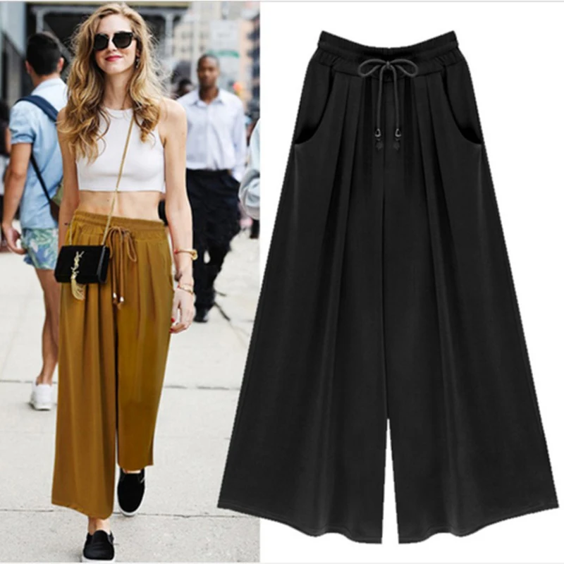 

Summer New Style Women's Pants, Wide-leg Pants, Women's Trousers, Full Length, High Waist, Loose Fitting Drawstring Three-color