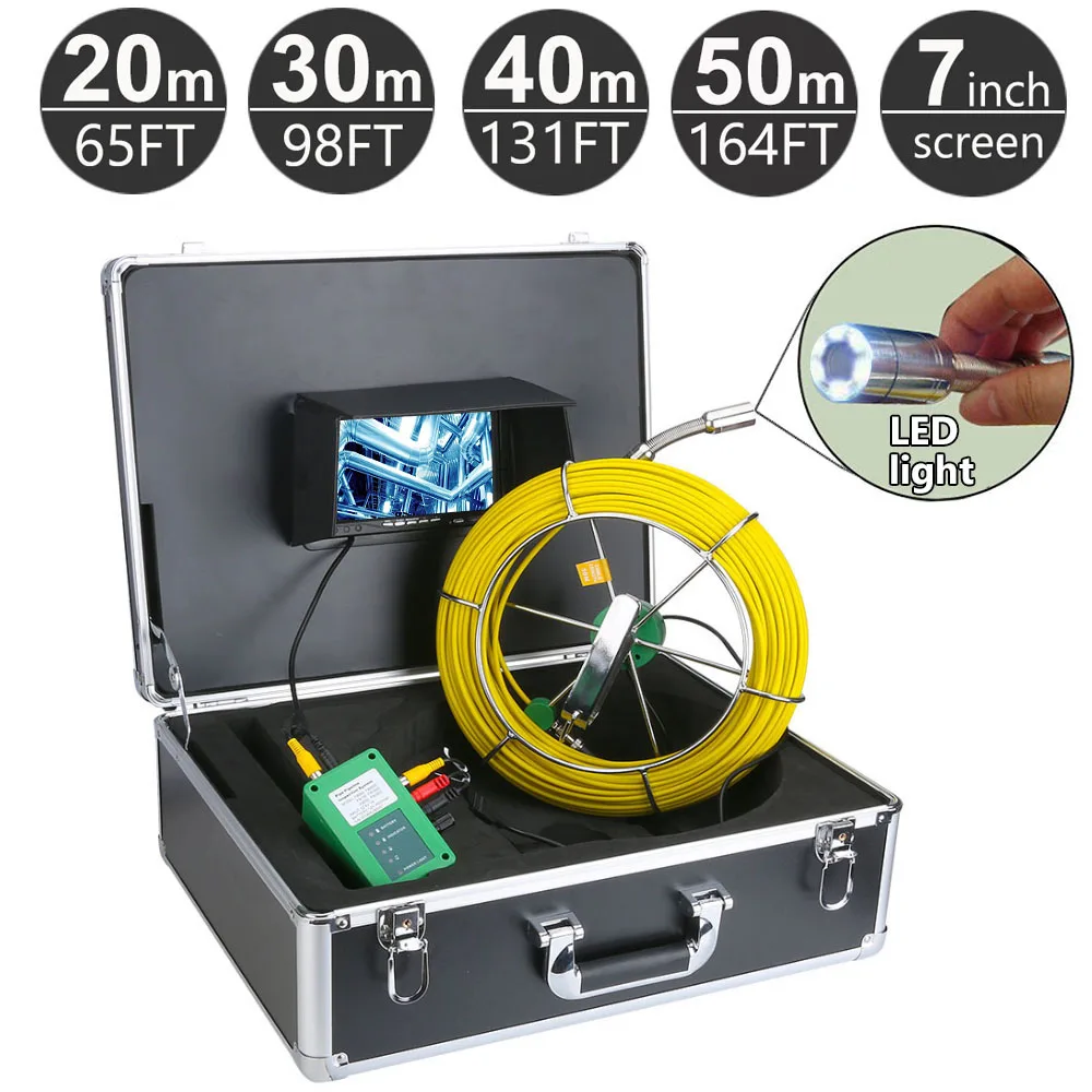 20 50 м канализационных труб сливного трубопровода Inspection Системы 7 дюймов ЖК