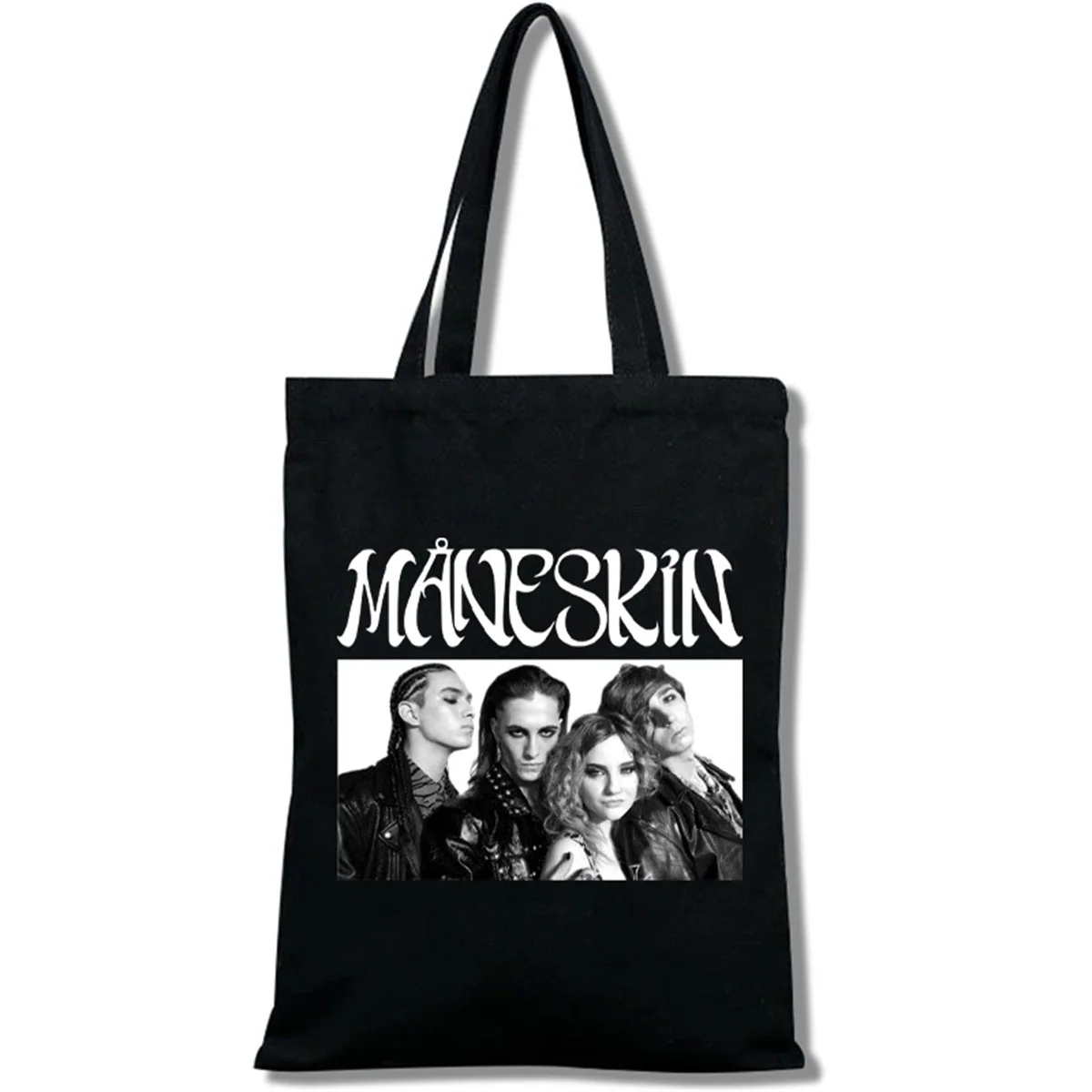 

Maneskin Ladies Handbags Cloth Canvas Tote Bag Black Shopping Travel Women Eco Reusable Shoulder Shopper Bags Bolsas De Tela