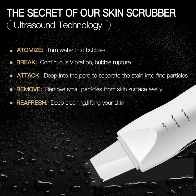 

USB Recharge Skin Scrubber Vibration Face Spatula Blackhead Remover Facial Scrubber Shovel Clean Cavitation Peeling
