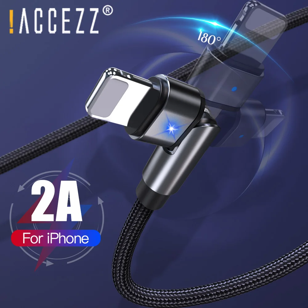 

!ACCEZZ 180 Degree Rotate USB Lighting Cable 2A Fast Charging For iPhone 11 Pro XS Max XR X 8 7 6 Mobile Phone Charger Wire Cord