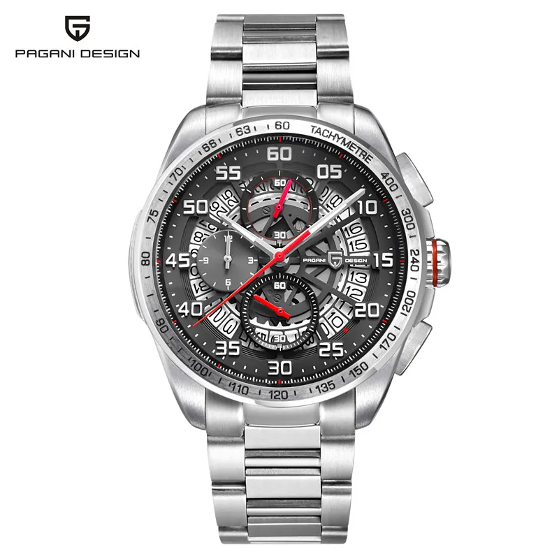 PAGANI Дизайн Топ люксовый бренд спортивный хронограф мужские часы Reloj Hombre водонепроницаемые кварцевые часы Relogios Masculino - Цвет: steel red