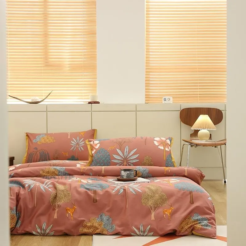 

600TC Egyptian cotton Plant Flower Printing Bedding Set ultra Soft King Queen Double Full 4pcs Duvet cover bed sheet pillowcases