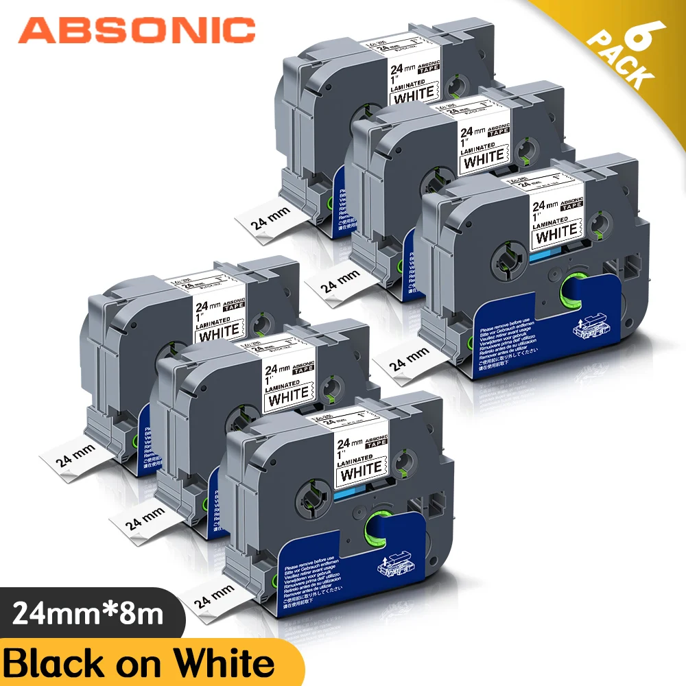 Ламинированные ленты Absonic 6PK 251 24 мм черно белые для маркеров Brother совместимые с