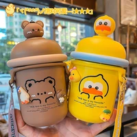 creative cute cartoon bear vacuum flask water bottle kids student sports water cup stainless steel travel coffee thermos mug