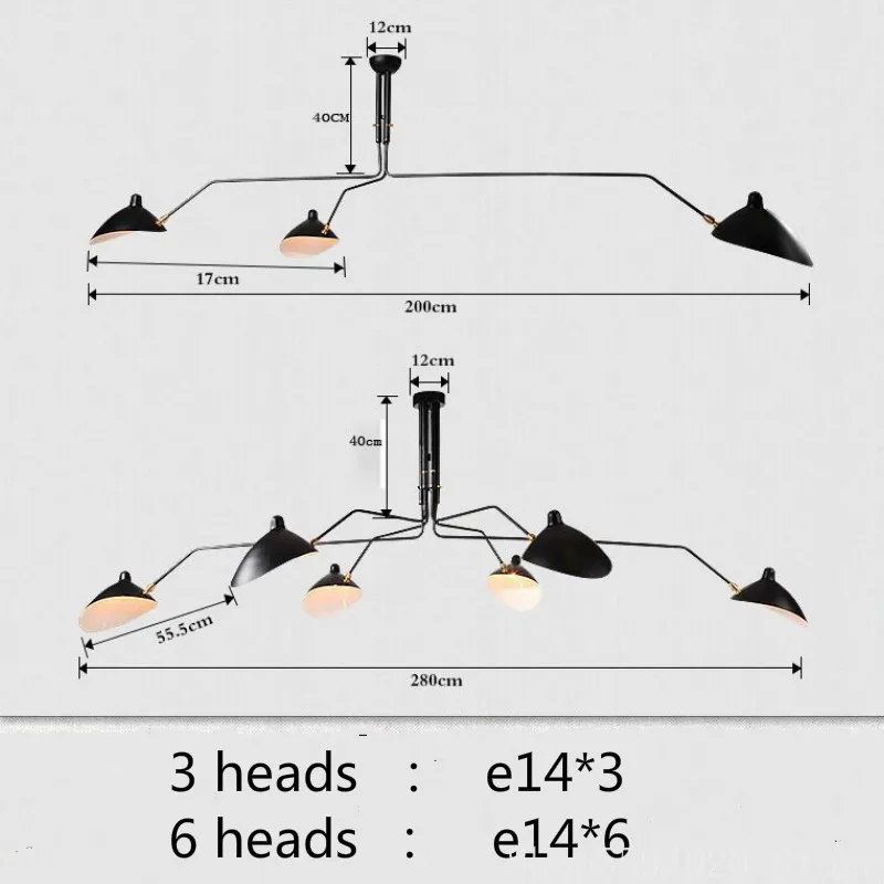 Потолочная люстра в стиле ретро черная лампа индастриал лофт паук Серж моилл