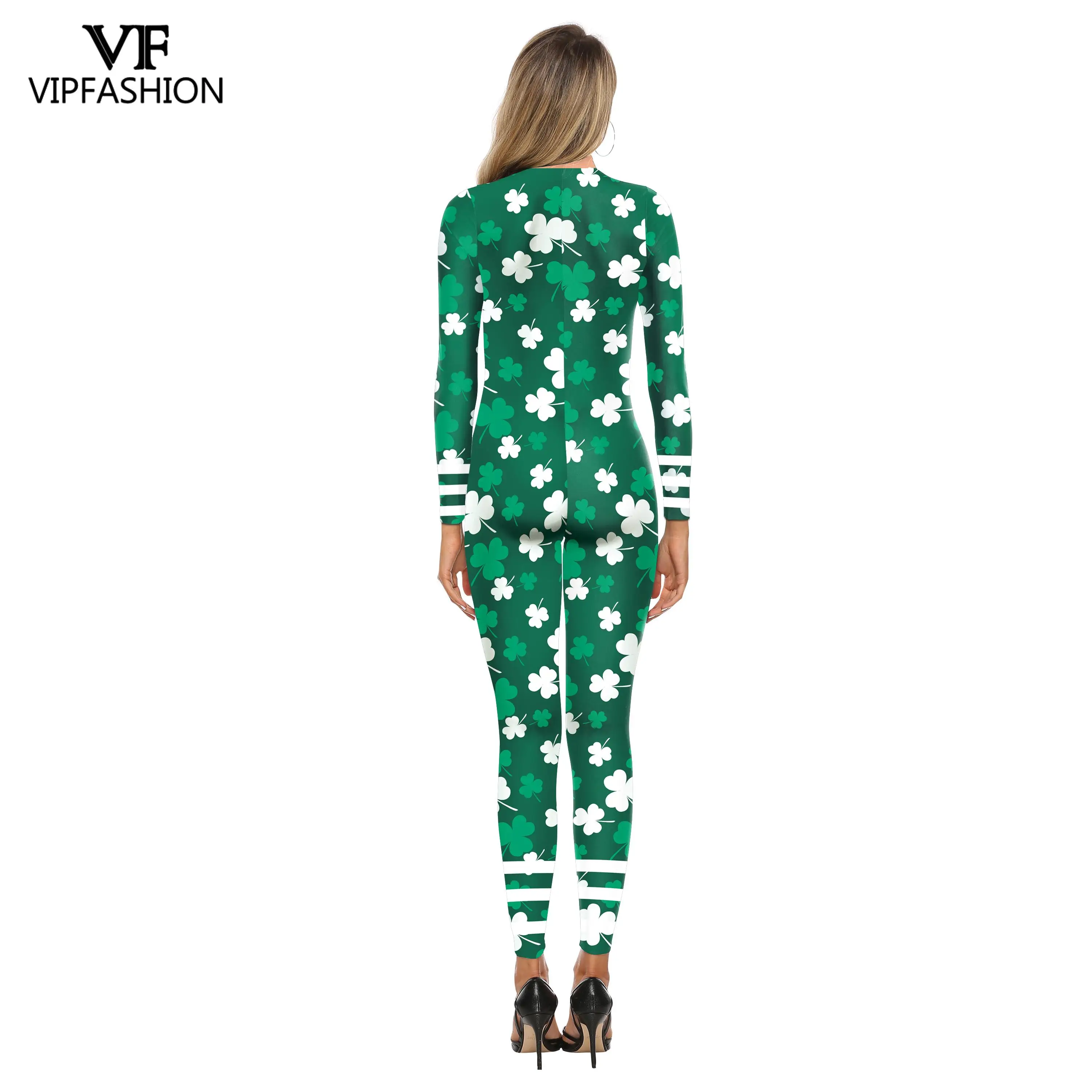 

VIP FASHION St. Patrick's Day Tie Print Sexy Club Jumpsuit Women Long Sleeve Slim Romper Jumpsuits Cosplay Costumes For Women