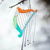 1pc creative mermaid harp wind chime decoration home windows outdoor backyards trees garden pendant ornaments exquisite gift