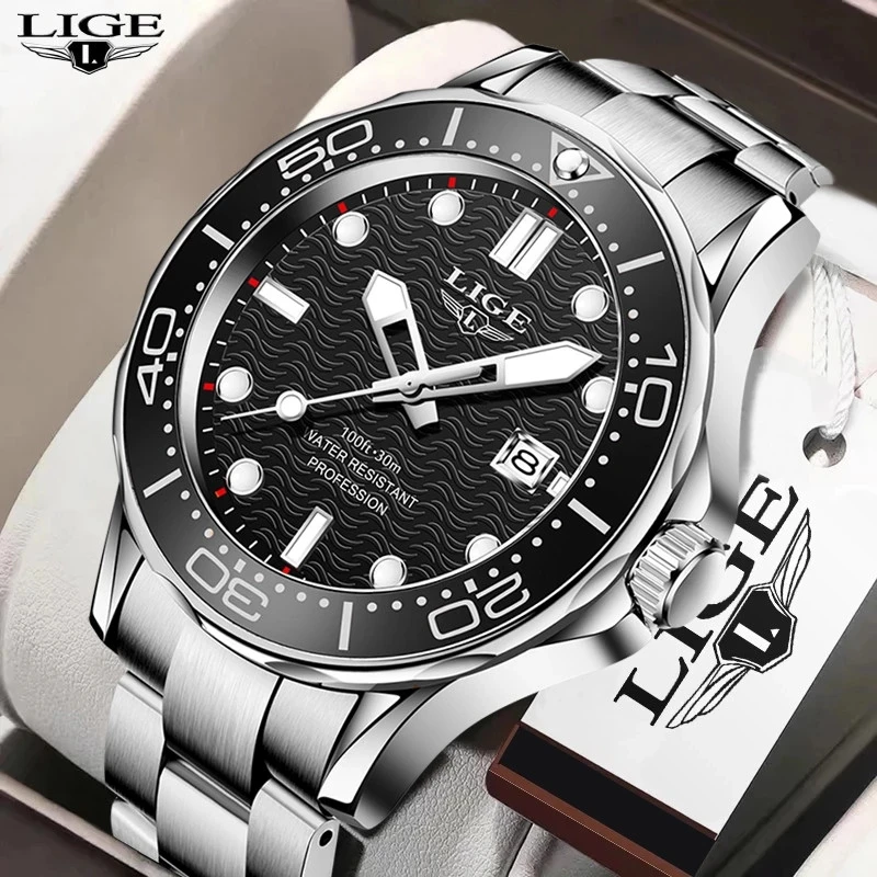 2021 LIGE Top Brand Luxury Watch For Men Stainless Steel Waterproof Clock Sport Watches Mens Quartz Wristwatch Relogio Masculino