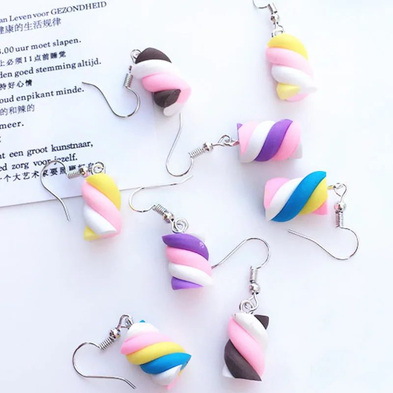 Женские креативные серьги из зефира и глины милые Разноцветные подвески