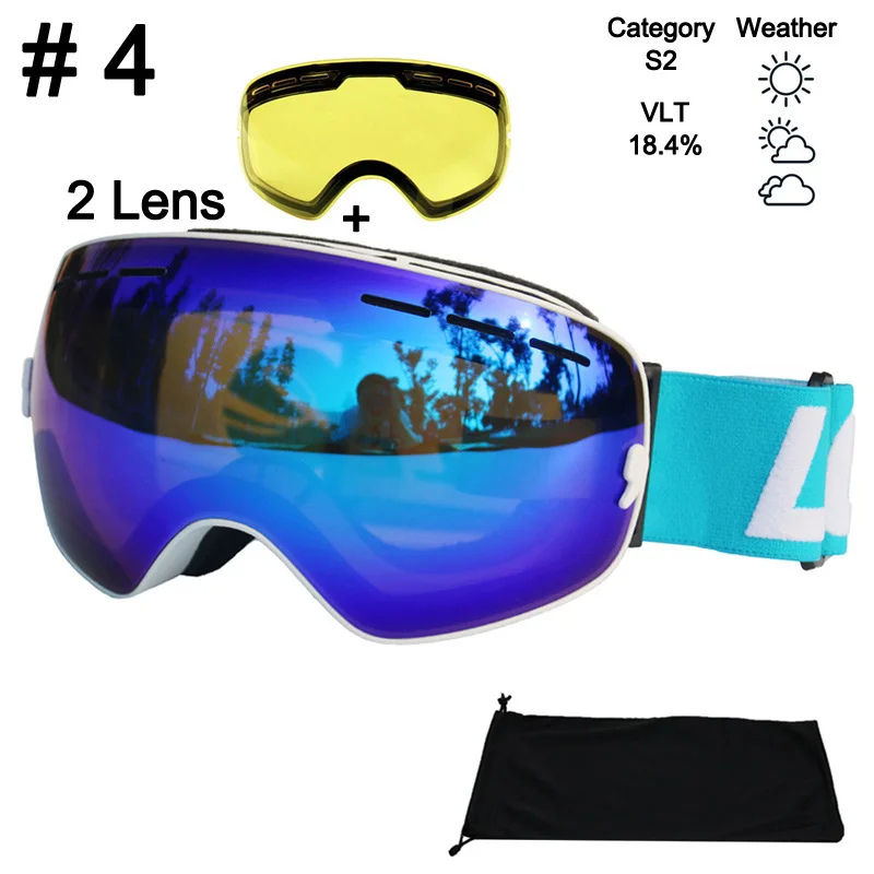 Color 4 With Lens LOCLE противотуманные лыжные очки UV400 лыжные очки двойные линзы Лыжный Сноуборд снежные очки лыжные очки с одной осветляющей линзой - Цвет: Color 4 With Lens