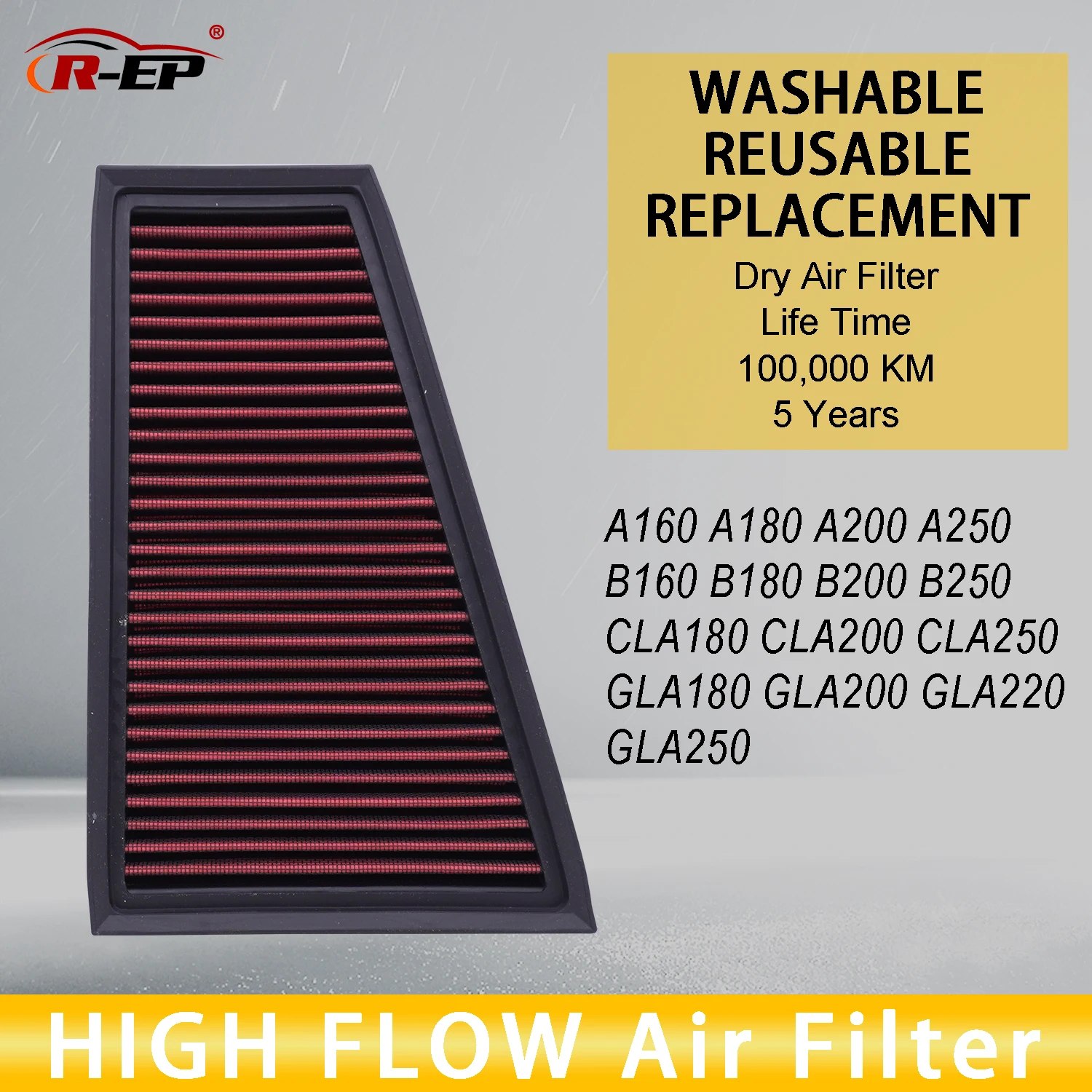 R-EP High Flow Air Filter Fits for Mercedes Benz A160 180 200 250 B160 180 200 250 CLA GLA180 200 220 250 Air Intake System