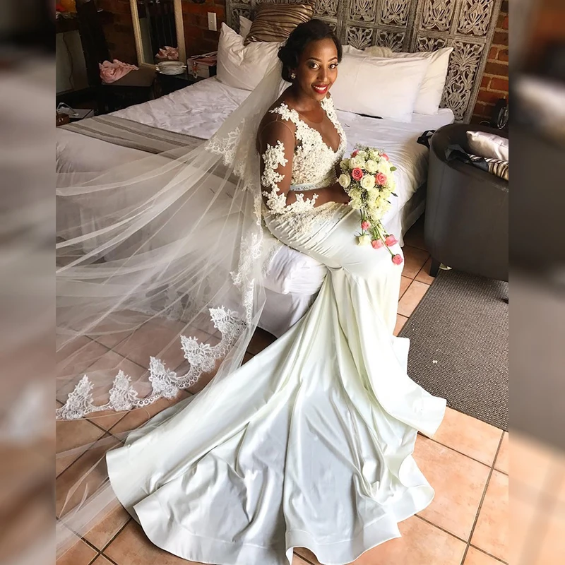 Vestido De Novia 2019 свадебное платье с юбкой-годе Кружевная аппликация жемчугом