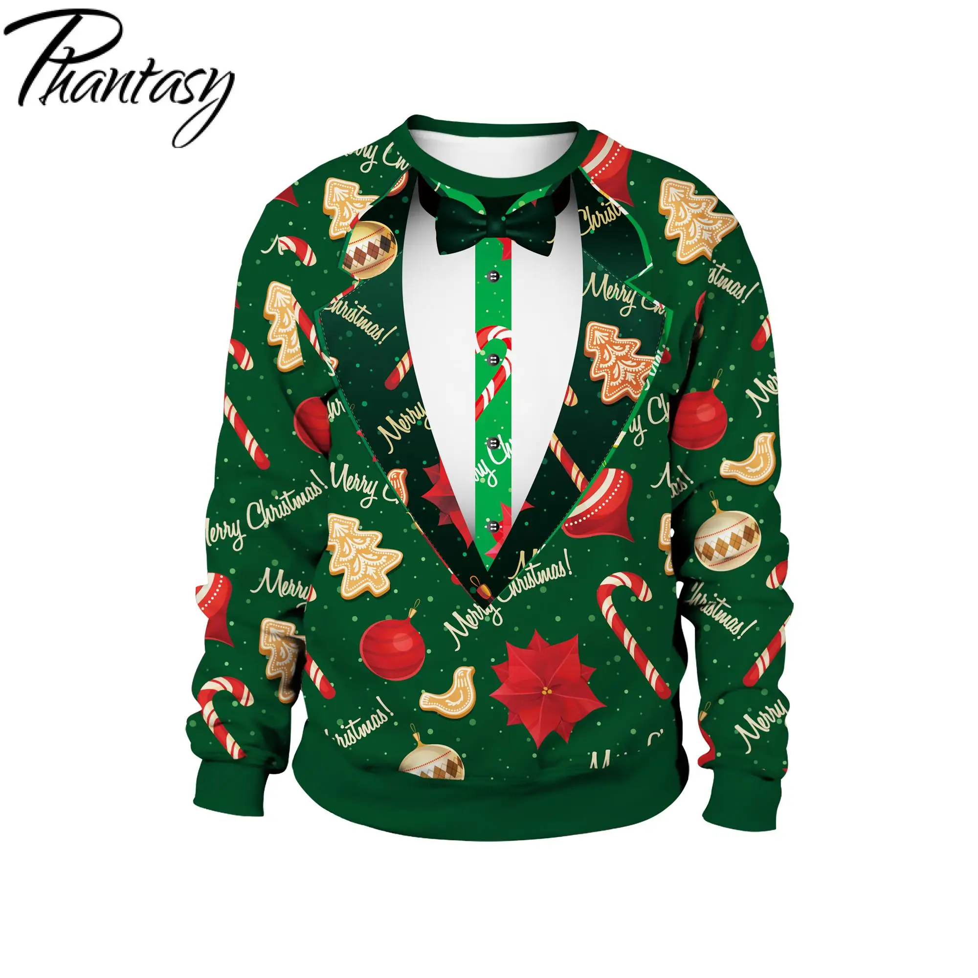 

Phantasy Men's Sweatshirt Hoodie Jacket Christmas Party Outwear Gentlemen Suit Printed Sweatshirts Xmas Party Gifts for Family
