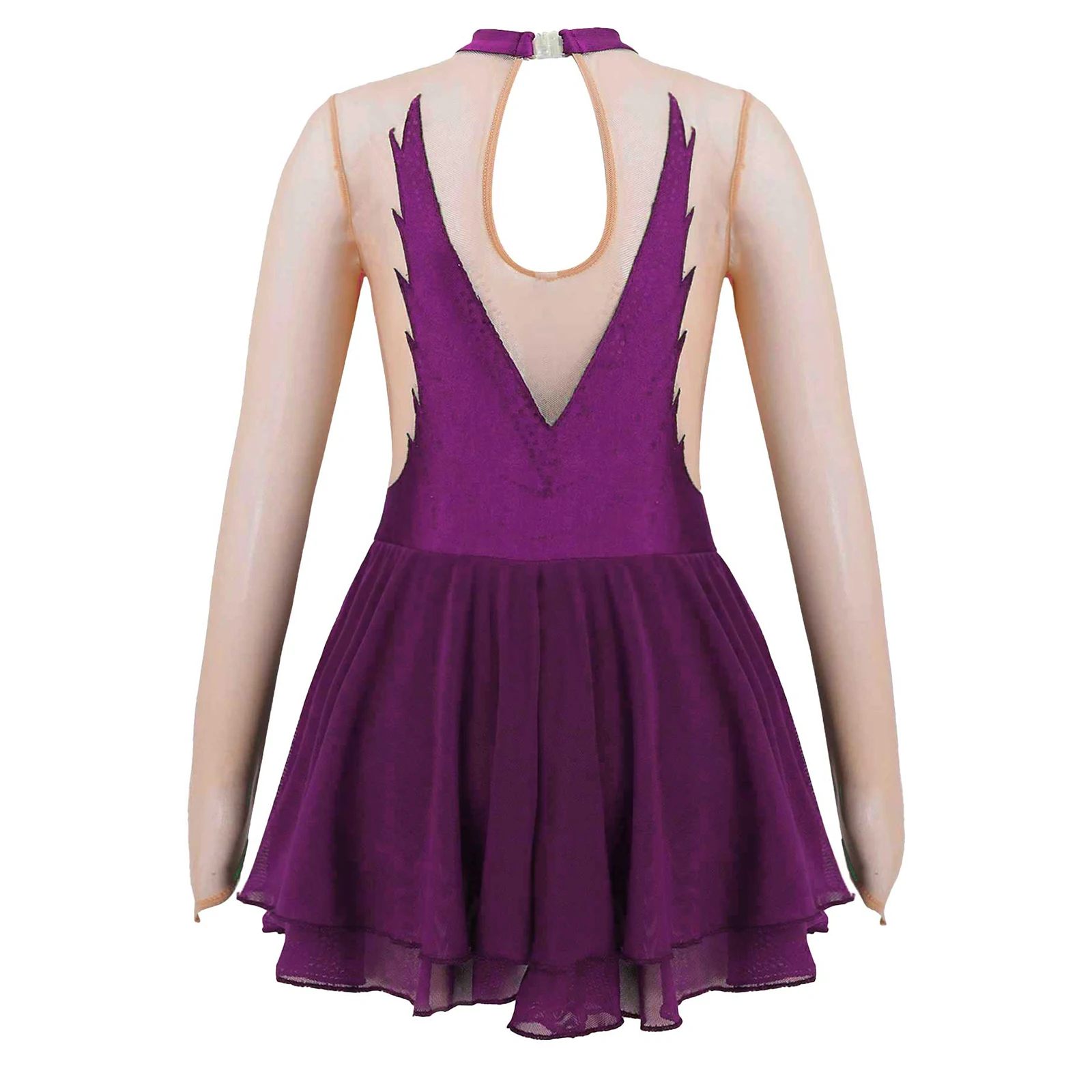 Kids Girls Ballet Dance Dress Long Sleeves Keyhole Back Figure Skating Ballerina Gymnastics Leotard Performance Tutu | Детская одежда и