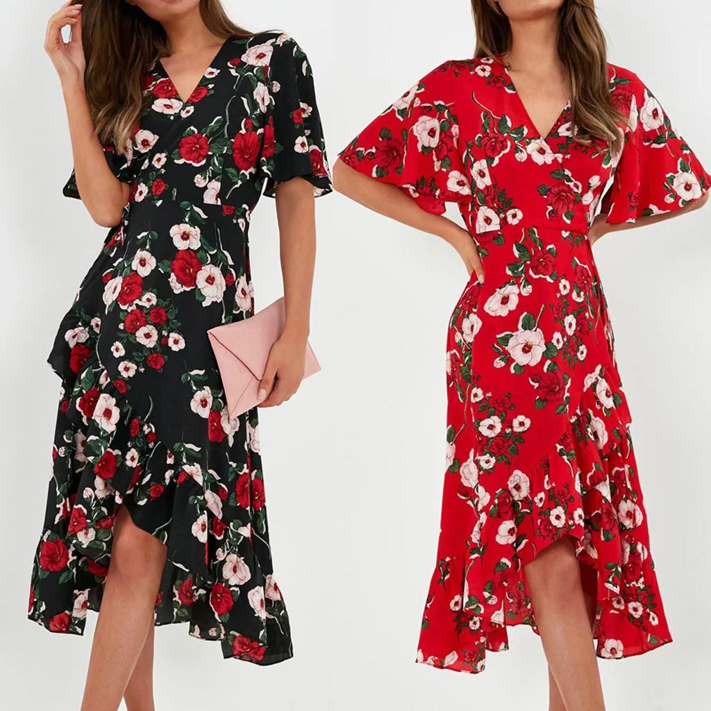 Богемное платье с вырезом и цветочным принтом в этническом стиле женское