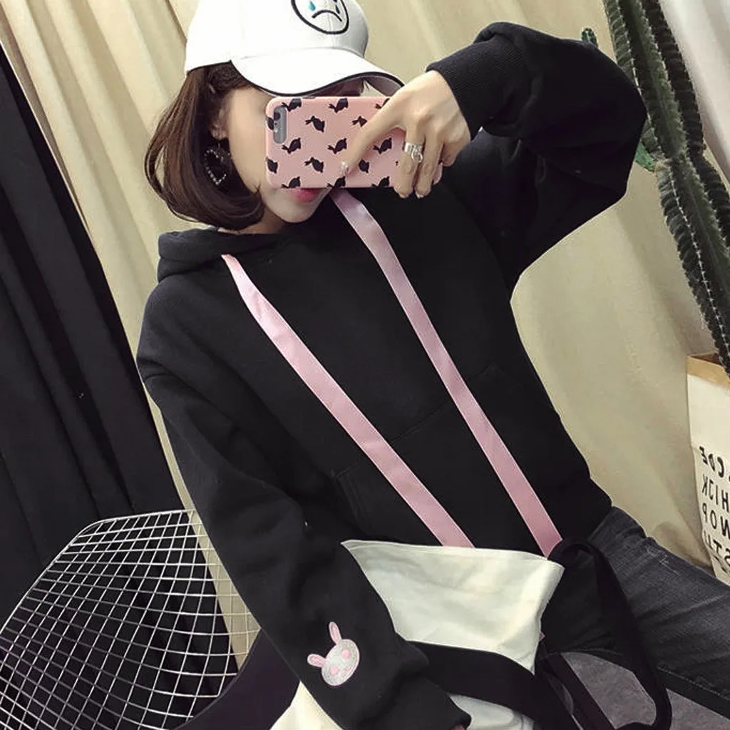 Женская толстовка с кроличьими ушками свободная длинным рукавом Romandale модная