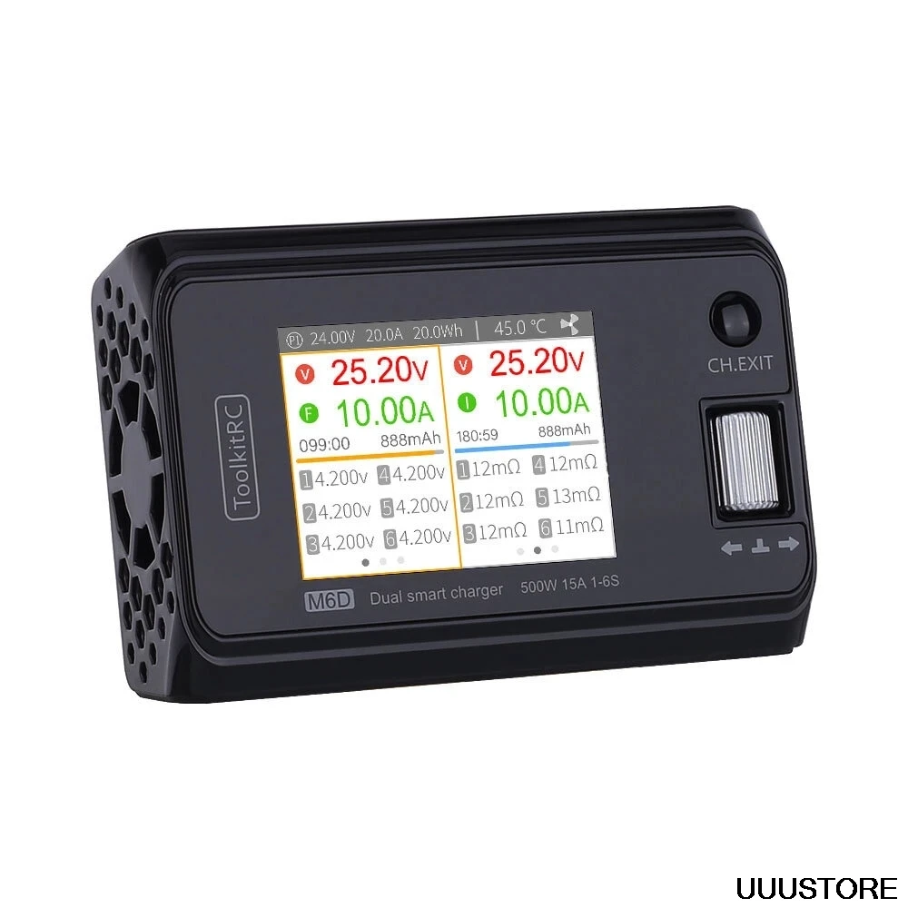 ToolkitRC M6D 500 Вт 15A DC Двухканальное мини-зарядное устройство Dis зарядное для 1-6S Lipo LiHV