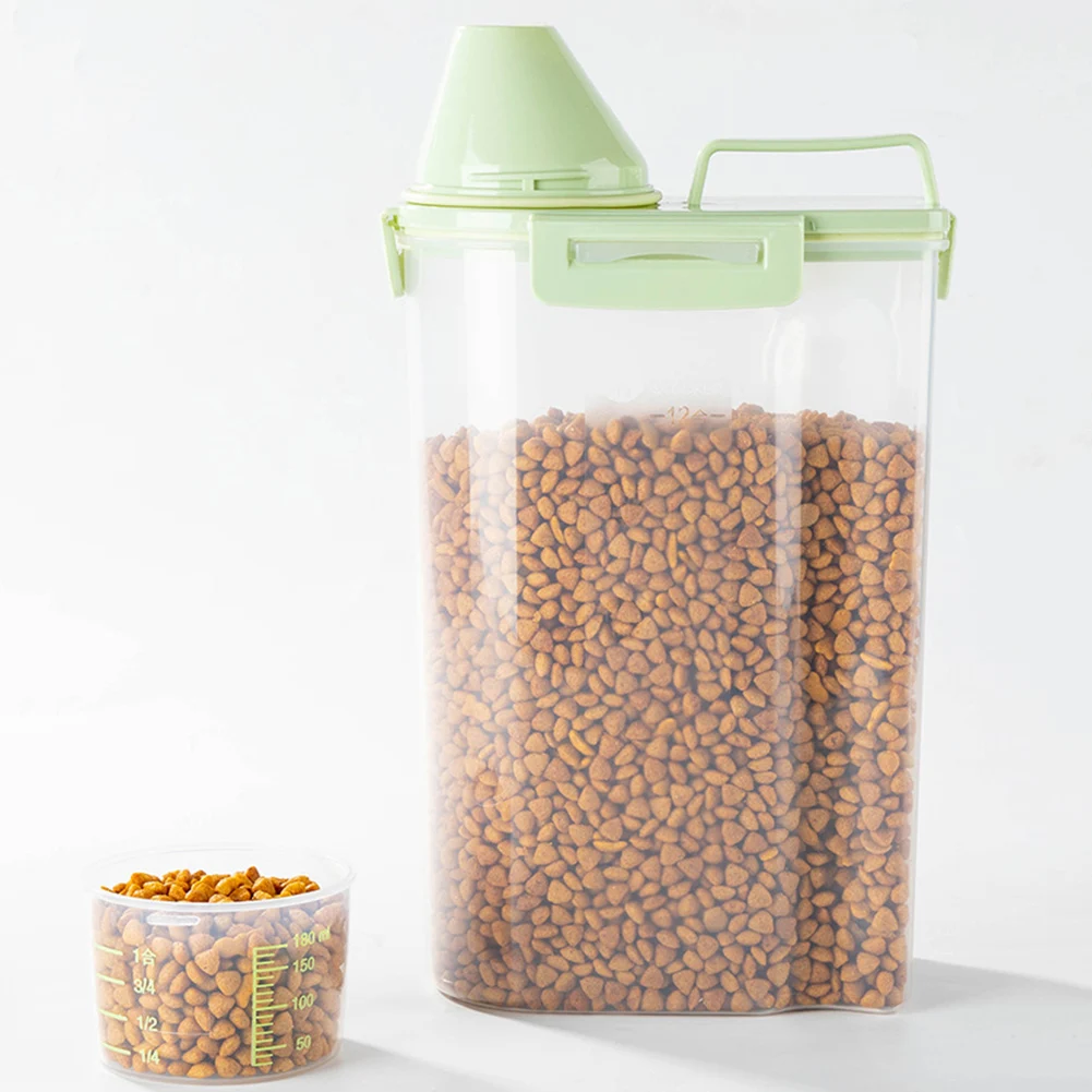 

Plastic Pet Feeder Food Container Dog Cat Large Capacity Anti Oxidation Sealed Fresh Box Snack Storage Tank with Measuring Cup