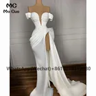 Женское вечернее платье-русалка, длинное белое атласное платье с открытыми плечами, эластичное платье для выпускного вечера, 2021