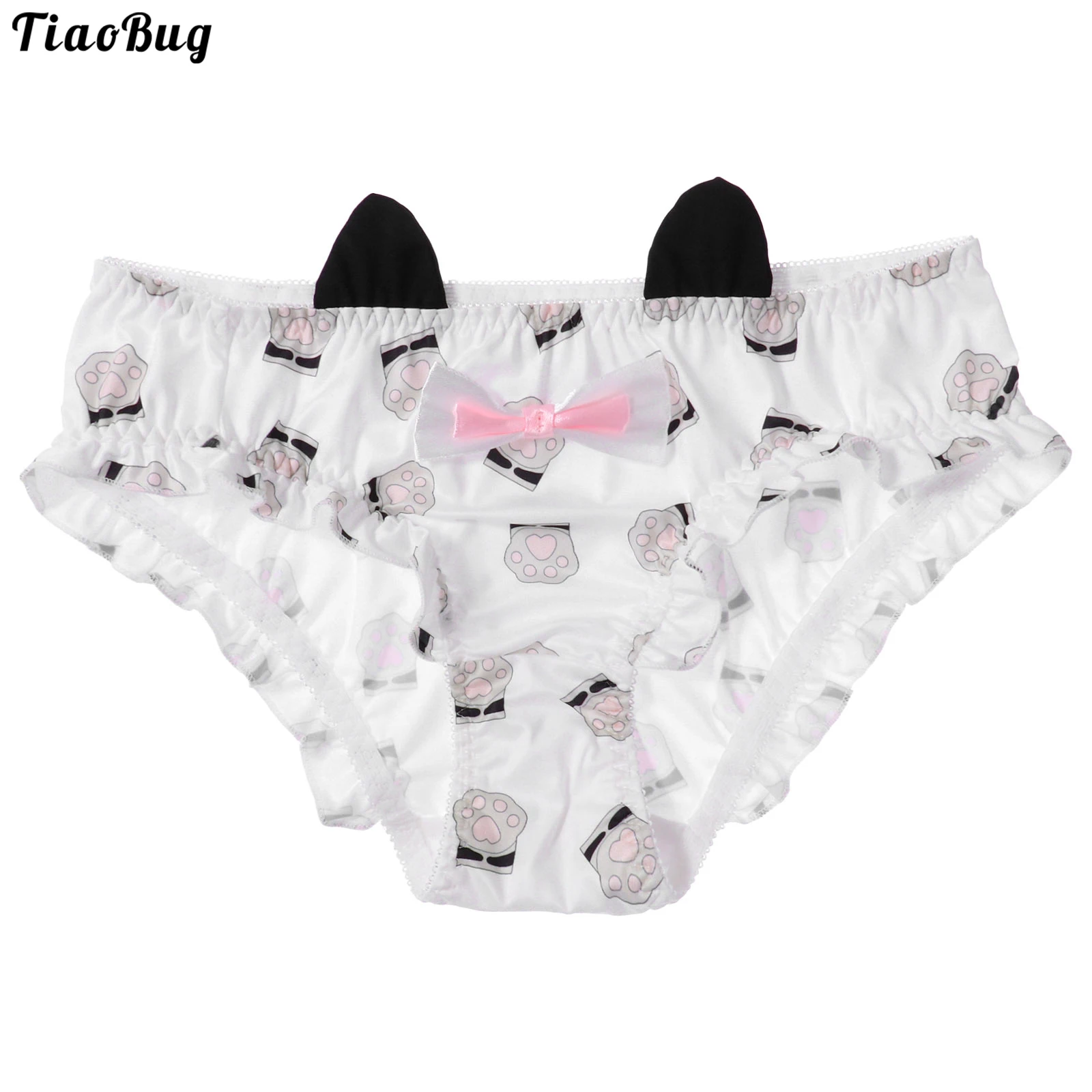 

Женские студенческие мягкие гладкие Симпатичные трусы TiaoBug с заниженной талией, с принтом кошачьих лап и бантом, украшенное нижнее белье