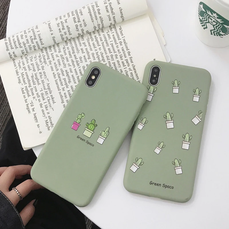 Ottwn мультфильм чехол для телефона в форме кактуса для iPhone 11 Pro Max XS Max XR X 6 6s 7 8 Plus 5 5S SE зеленые растения цветок Мягкий ТПУ задняя крышка