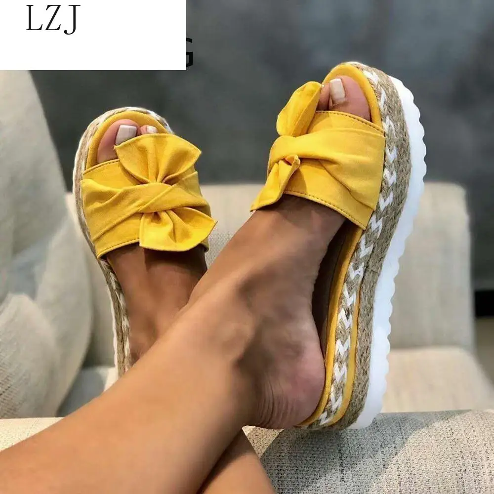 

2020 летние модные сандалии, женская летняя обувь с бантом, сандалии, тапочки для дома и улицы, шлепанцы, Пляжная модель