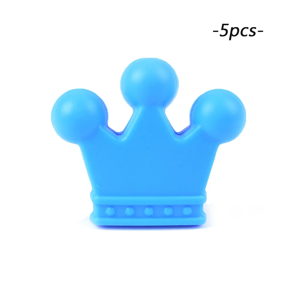 deep skyblue LOFCA силиконовые бусины в виде корон 5 шт. детский Прорезыватель без БФА, силиконовый Прорезыватель для прорезывания зубов бисер ребенок прорезывание зубов ожерелье соска зажимы аксессуар - Цвет: deep skyblue