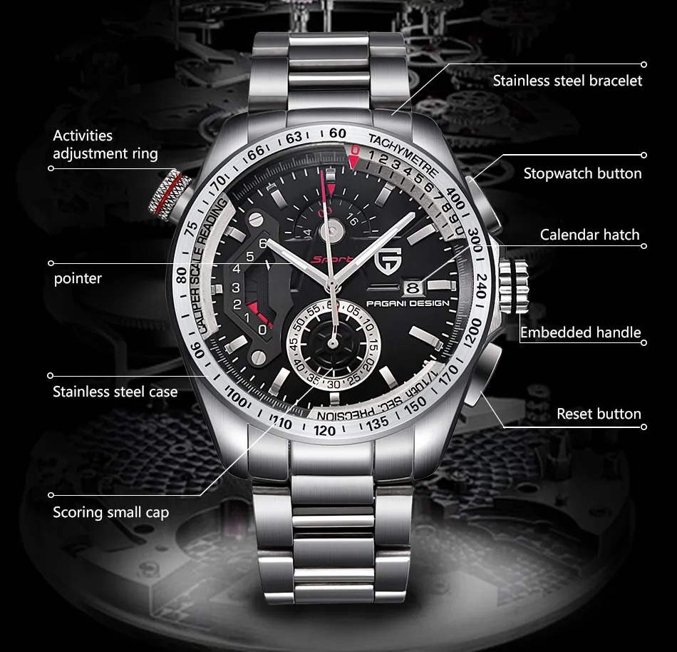 PAGANI дизайнерские Роскошные Брендовые Часы Reloj Hombre мужские водонепроницаемые спортивные кварцевые часы с хронографом военные часы мужские часы Relogio Masculino