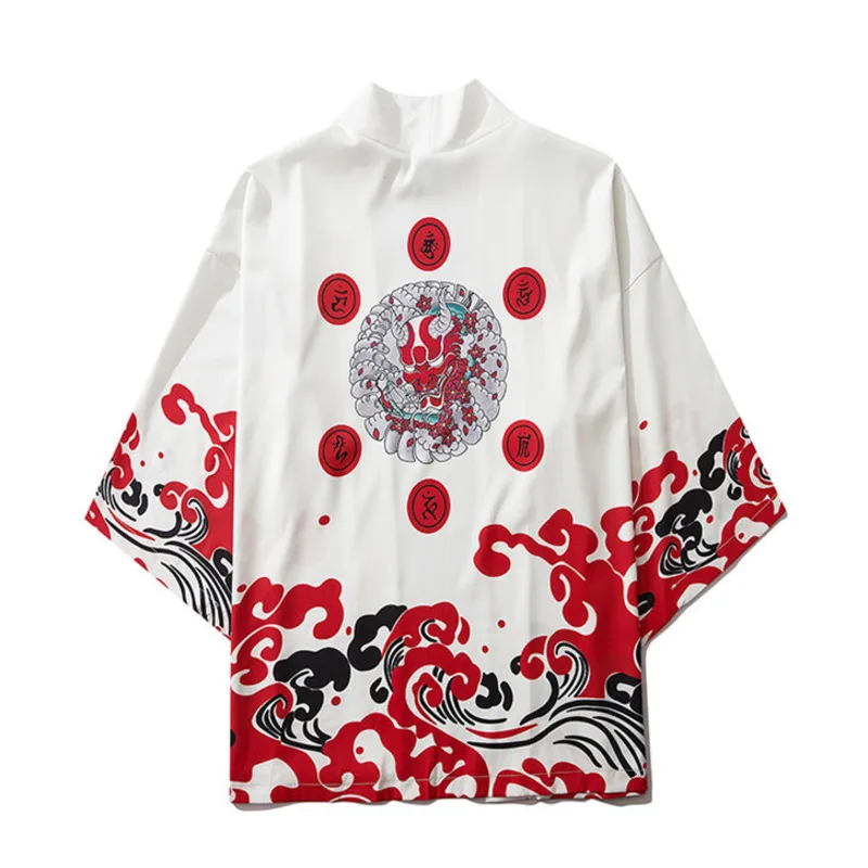 

White Black Harajuku Cardigan Kimono Jacket Unisex Casual Loose Summer 2020 Sunscreen Bohemian Kimono Capes Men Coat Thin