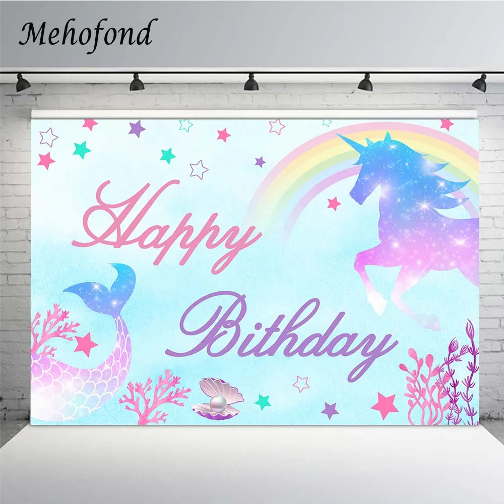 

Mehofond Photography Backgrounds Mermaid Rainbow Unicorn Birthday Party Decorations Backdrop For Girl Photophone Photo Studio