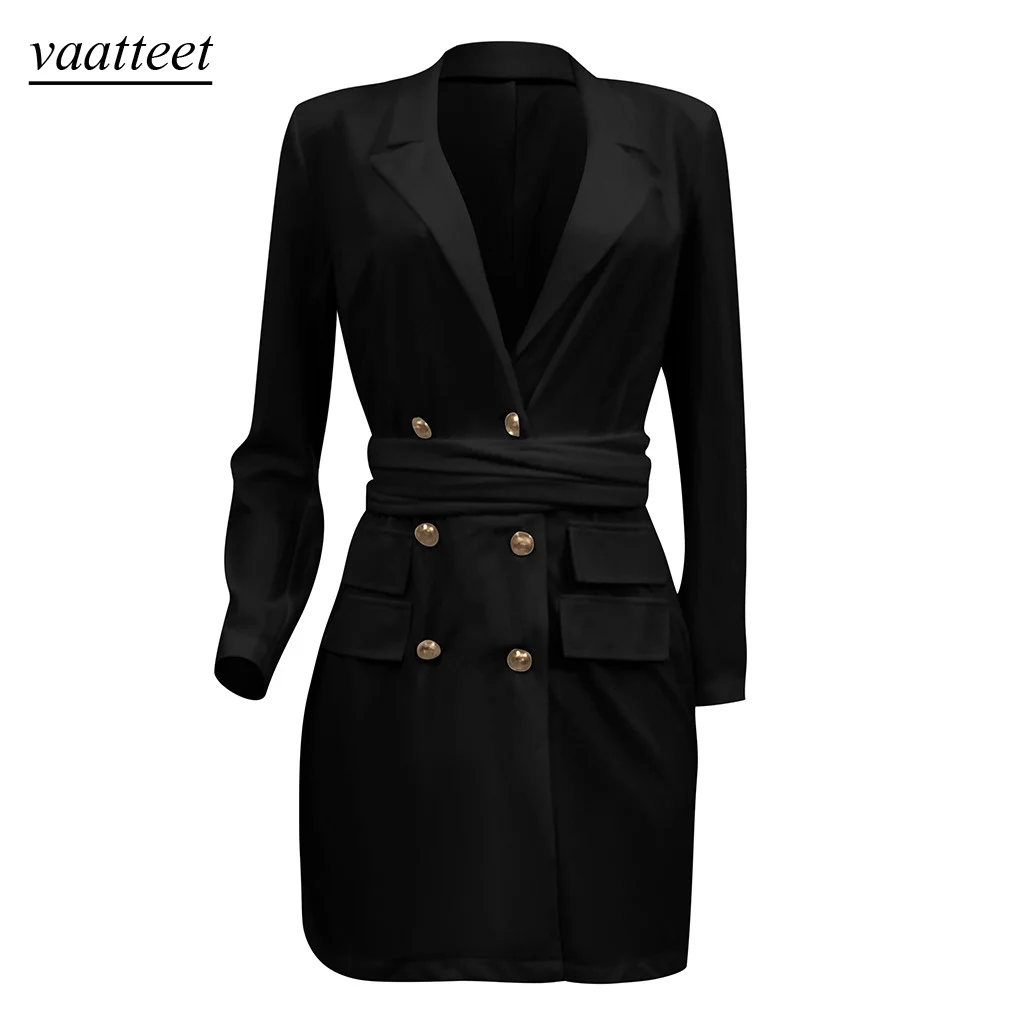 Женский двубортный пиджак длинное Повседневное платье с карманами элегантный