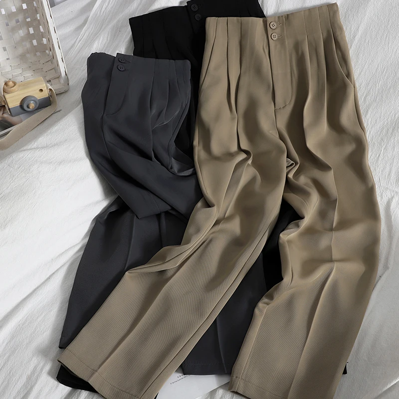 

Heliar Women Trousers Harem Long Pants Loose Casual Droped Silky Suits Traf Straight Suit Pant Trousers For Women 2021 Autumn
